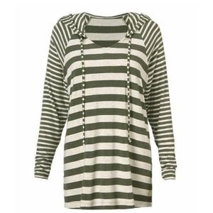 Cabi Playoff Hoodie With Stripes Olive Green/Cream Size XXS